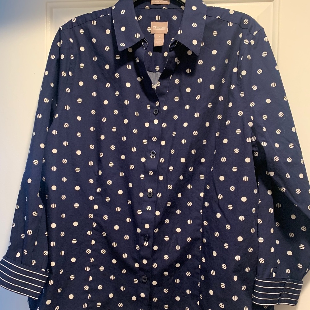 Navy Blue White Dotted Blouse